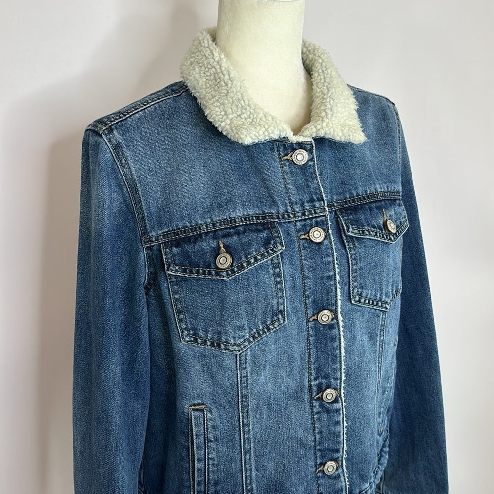Kensie Blue Denim Jacket with Faux Sherpa Collar - Picture 2 of 9